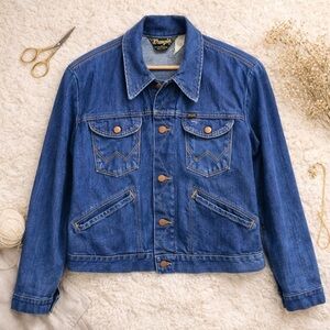 Vintage 70s Wrangler Denim Jacket No Fault Denims USA Made 80s Rugged Western L